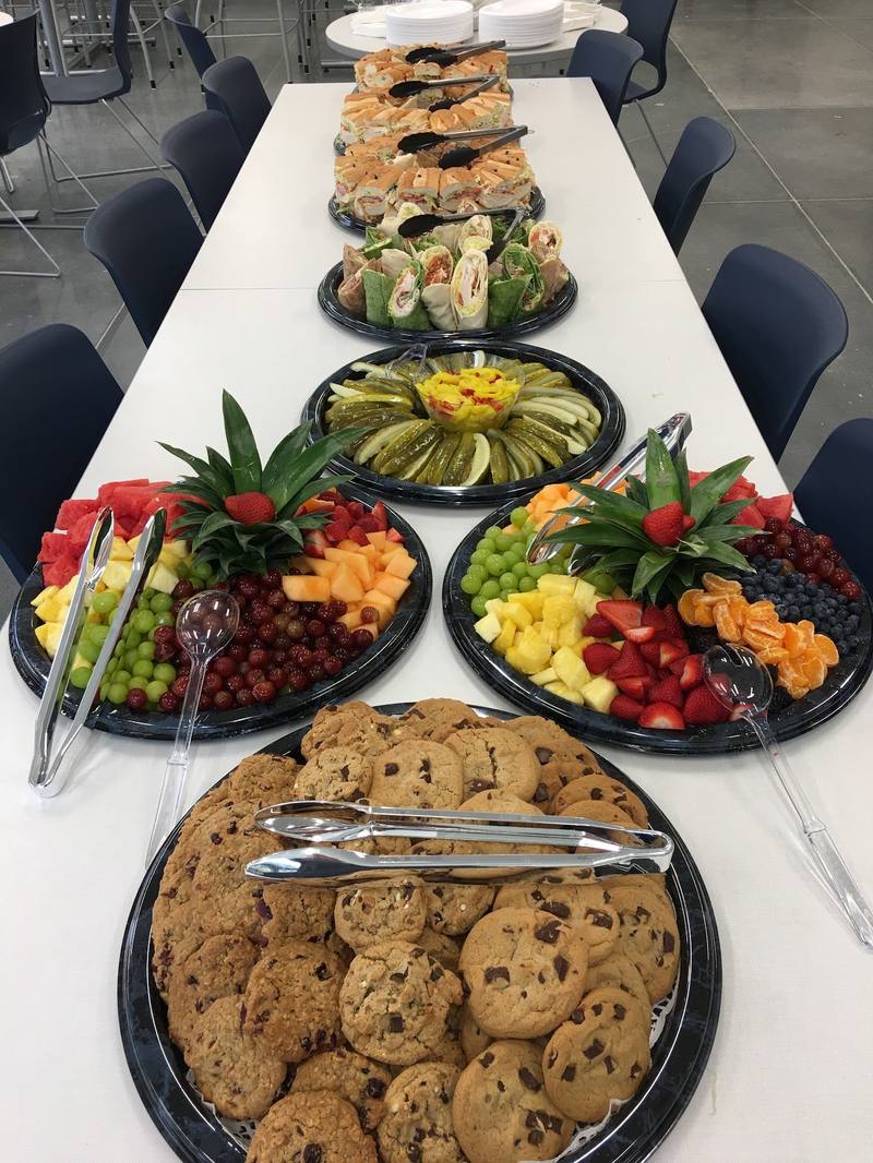 Catering spread with trays